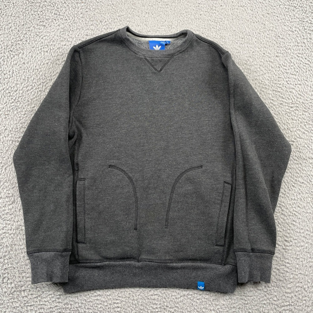Adidas Sweatshirt Mens S Gray Originals Trefoil Crewneck Pullover Pocket Heather